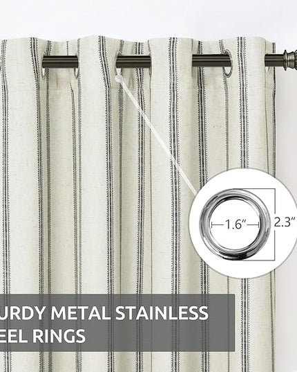 DriftAway Farmhouse Linen Blend Blackout Curtains 63 Inches Long for Bedroom Vertical Striped Printed Linen Curtains Thermal Insulated Lined Treatments for Living Room 2 Panels W52 x L63 Black