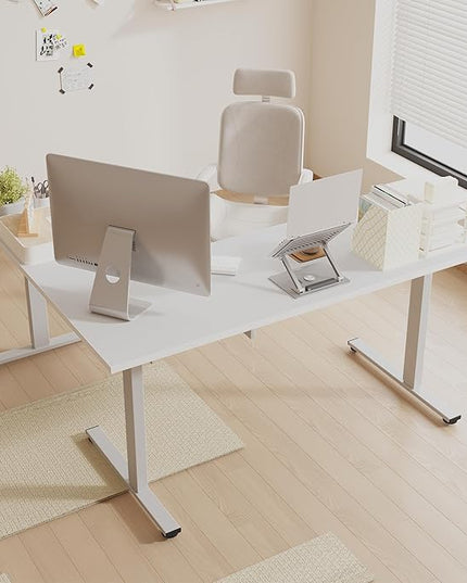 SANODESK Electric Corner L-Shaped 71 x 63 in Standing Desk, Memory Height Adjustment, White Top White Frame