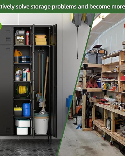 Aobabo Metal Storage Locker for empolyees, 10 Doors Metal Lockers with Hooks, for School, Home Office, Garage, Assembly Required, Black