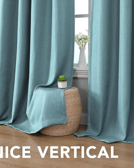 H.VERSAILTEX Linen Blackout Curtain 84 Inches Long for Bedroom/Living Room Thermal Insulated Grommet Linen Curtain Drapes Primitive Textured Burlap Effect Window Drapes 1 Panel, Heather Eggshell Blue
