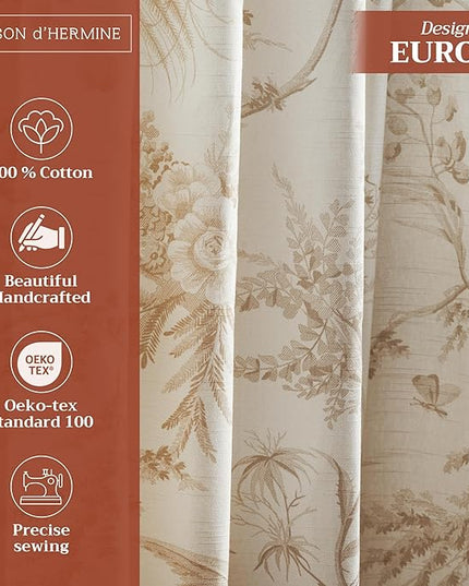 Maison d' Hermine Curtains for Living Room 100% Cotton 96 inch Length One Panel Light Filtering Toile Curtains for Bedroom Windows with Rod and Loop Pockets Drapes (Paradise Almond, 50" W x 96" L)