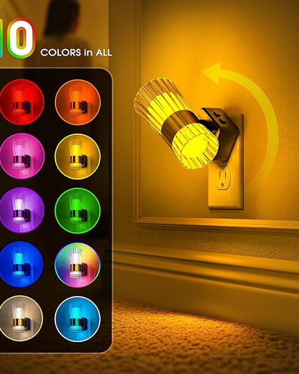 Night Light, Night Lights Plug into Wall, RGB Color LED NightLight with Dusk to Dawn Sensor, 180° Rotating Night Lights, Adjustable Brightness, Wall Sconce Style Design for Bedroom Hallway, 2 Pack