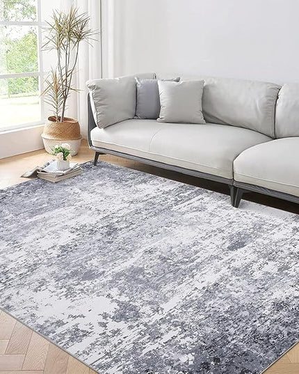 Modern Abstract Rug 3x5 Washable Rug Non Slip Stain Resistant Rug for Bedroom Living Room Non Shedding Low Pile Indoor Floor Cover, Light Grey