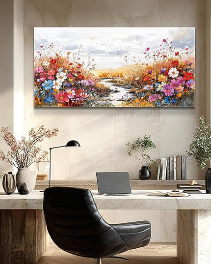 XIGUANGART Flower Wall Art Canvas Prints Rural Landscape Wall Decor Colorful Farmhouse Nature Floral Pictures Plants Painting Artwork for Living Room Dining Room Bedroom Office Bathroom 40 x 20