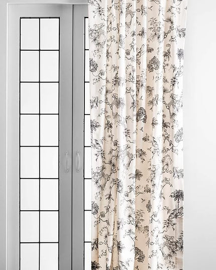 Maison d' Hermine Curtains for Living Room 100% Cotton 108 inch Length Two Panels Light Filtering Toile Curtains for Bedroom Windows with Rod and Loop Pockets Drapes (Bonobo Grey, 50" W x 108" L)