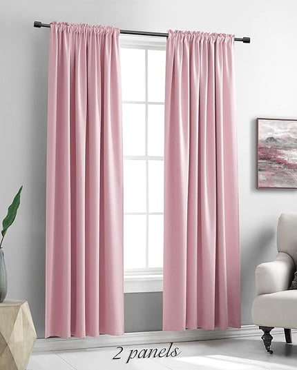 DONREN Pink Blackout Curtains for Girls - Room Home Decoration Privacy Protection Thermal Insulated Blackout Window Drape with Rod Pocket (Set of 2 Panels,52 x 90 Inch)