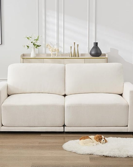77.4" Chenille Modular Loveseat Oversized Upholstered 2 Seater Sectional Sofa with Thickened Cushions, Easy Assembly, Modern Comfy Love Seat Couch for Living Room, White