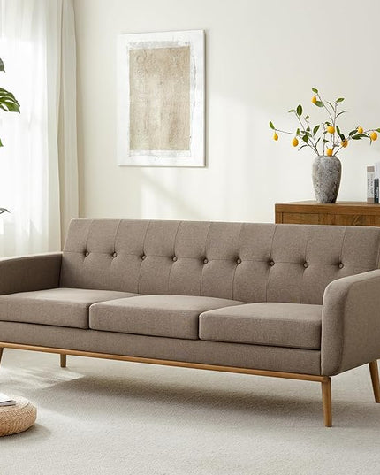 HUIMO Sofa Couch, Mid Century Modern Sofa with Solid Wood Frame, Button Tufted Couch for Bedroom, Living Room, Office, Apartment (Brown, 80 inch)