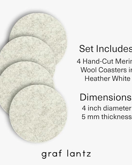 Graf Lantz - Bierfilzl Merino Wool Round Coasters Set of 4 - Heather White (4" Circles) - Absorbs 30% of Weight, German Wool - Heat Resistant, Sustainable, & Reusable - Home Decor & Coffee Table Decor
