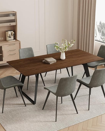 ZckyCine 63"-79" Extendable Dining Table Set for 6, Modern Walnut Color Table with 6 Brown Chairs, Retractable Wood Table and Chair Set for Kitchen and Dining Room