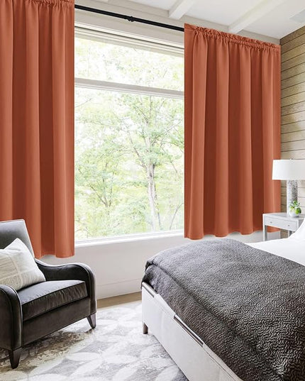 DWCN Blackout Curtains Thermal Insulated, Energy Saving & Noise Reducing Bedroom and Living Room Curtains, Burnt Ochre, W 52x L 54 Inch, Set of 2 Rod Pocket Curtain Panels