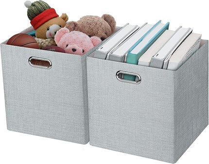 Thicker Fabric Storage Cubes 13 inch Collapsible Storage Bins for Organization, Cubby Storage Boxes for Organizing Shelf Cabinet Bookcase, 2pcs, Sliver Grey