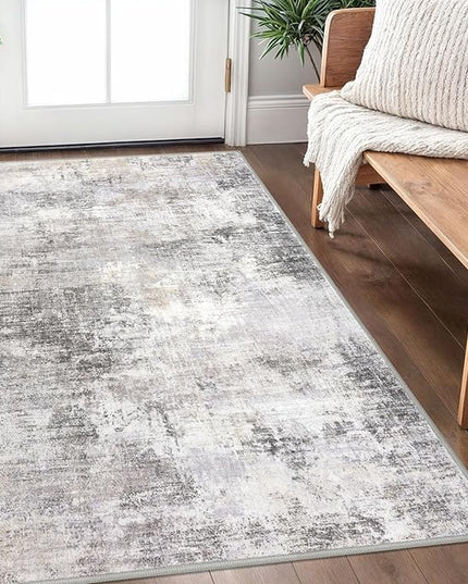 IOHOUZE Abstract Area Rug 3x5 Ft Washable Rugs for Entryway Indoor, Non Slip Kitchen Rug Printed Faux Wool Throw Rugs, Indoor Door Mat for Door Entrance Foyer Living Room, Grey Beige