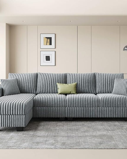 Belffin Sectional Couch with L-Shape Chaise L Shaped Couch with Ottoman Sectional Couches for Living Room Corduroy (Light Grey, L Shaped)