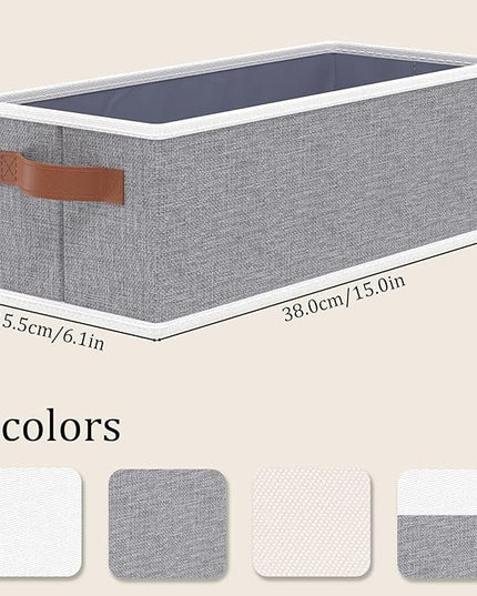 OUTBROS Storage Baskets, Foldable Bins for Shelves, Fabric Boxes With Handles, Wardrobe Organiser, For Bedrooms, Living Rooms, Grey, 15 x 6.1 x 5.1 inch, 3-Pack