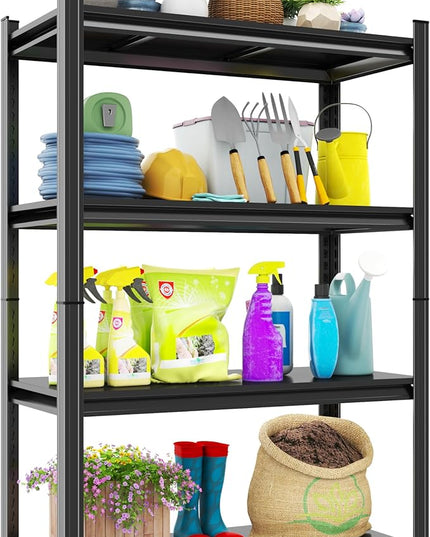 Storage Shelves, Garage Metal Shelving Unit, Adjustable, Double-Layer Column with Reinforced Ribs, Heavy-Duty, Capable of Bearing 2400 lbs, Suitable for Garage, Warehouse, Kitchen Storage