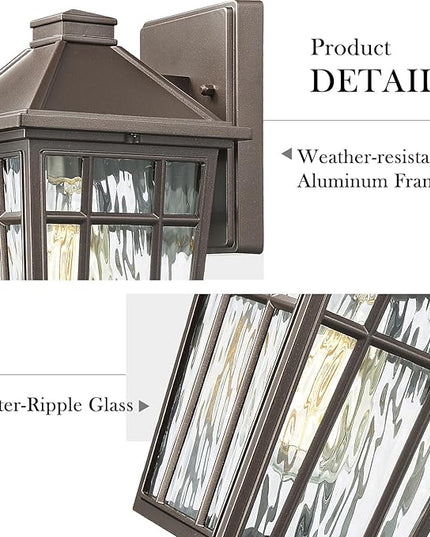 Darkaway Outdoor Sconce Lights Wall Light Fixtures, Exterior Porch Light Outdoor Sconce Anti-Rust Waterproof Aluminum Outside Light with Water Ripple Glass for Patio Yard Doorway Garage