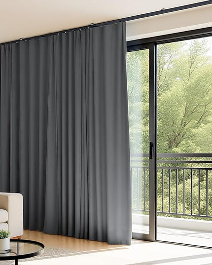 Room Divider Curtains Flexible Ceiling Tracks set Curtain track Ceiling Mount Blackout Curtain for Living Room Bedroom Ceiling Curtain Rod Privacy Dividers Panels W150 x H96 Grey Drape & Black rail