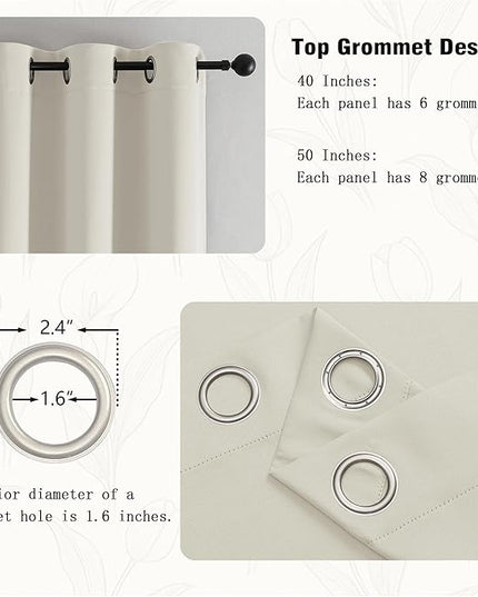 Simplebrand Natural Short Kitchen Curtains 24 Inch Length 2 Panels Set, Small Windows Room Darkening Curtain for Bathroom, Cabinet, Basement, RV Camper, Thermal Insulated Short Drapes, 40 x 24 Inch