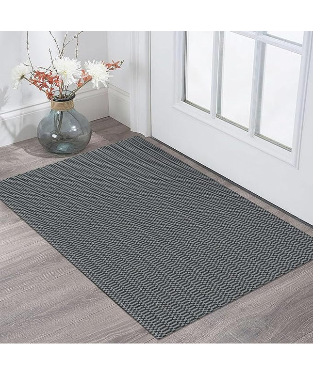 KOZYFLY Washable Area Rug 2x3 Ft Small Entryway Rug Indoor Door Mat Throw Rugs with Rubber Backing, Braided Cotton Floor Carpet for Front Entrance Bathroom Kitchen Foyer, Grey/Charcoal Grey