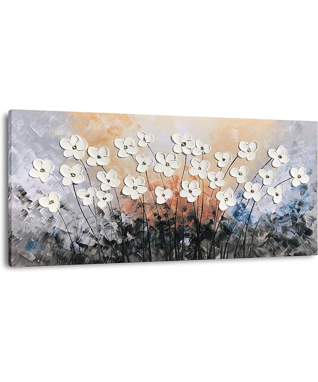 Yihui Arts Floral Paintings Canvas Wall Art Living Room Decor Contemporary Grey Artwork Pictures Framed Ready to Hang
