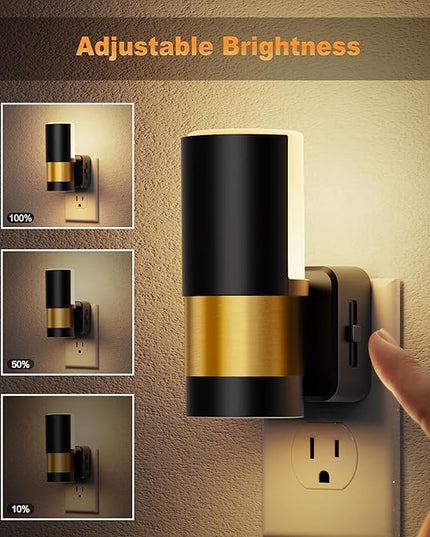 JandCase Plug in Night Light, Rotating Night Light with Dusk to Dawn Sensor, Dimmable 0-100LM Adjustable Brightness, 360°Rotatable, LED Warm White Nightlight for Bathroom Bedroom, 2 Pack