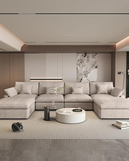 WJShome Cloud Couch Modular Sectional Sofa for Living Room, Down Filled 160" U Shaped Couch with Ottoman,Modern 6 Seater Convertible Couches,All Covers Washable&Replaceable