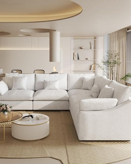 Cloud Couch Modular Sectional Sofa,119inch V Shaped Sofa,Down Filled 5 Seater Convertible Living Room Sets,Cover Washable and Replaceable Couches for Living Room,White