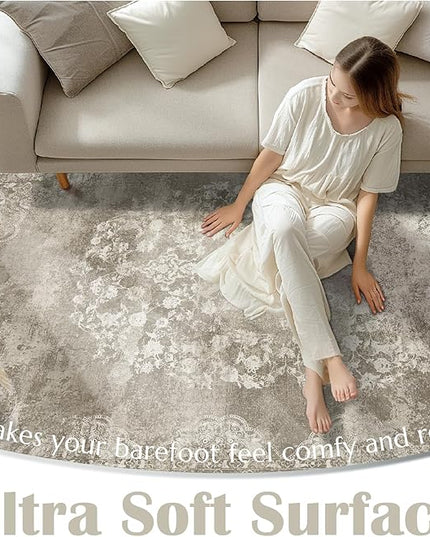 jinchan Hallway Runner Rug 2x10 Vintage Floral Distressed Design - Machine Washable Non-Slip Low-Pile Soft Thin Faux Wool Kitchen Carpet for Farmhouse Bedroom Laundry Room(2x10ft, Brown)
