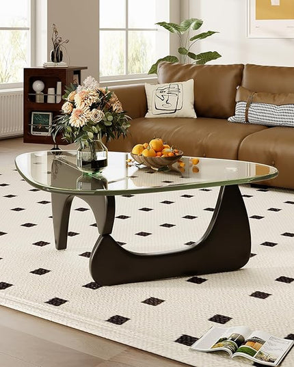 Coffee Table for Living Room Mid Century Modern Center Table with Glass Top, Black Transparent