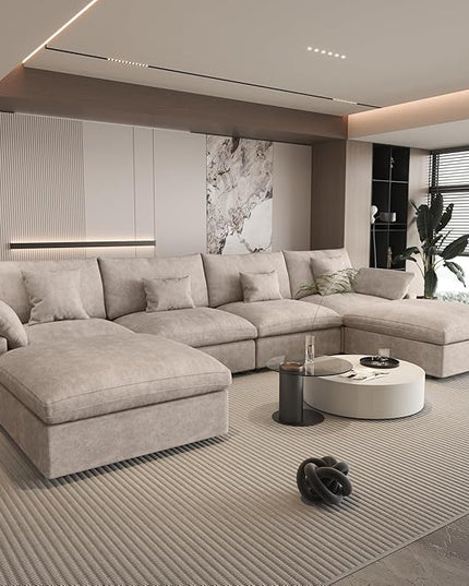 WJShome Cloud Couch Modular Sectional Sofa for Living Room, Down Filled 160" U Shaped Couch with Ottoman,Modern 6 Seater Convertible Couches,All Covers Washable&Replaceable