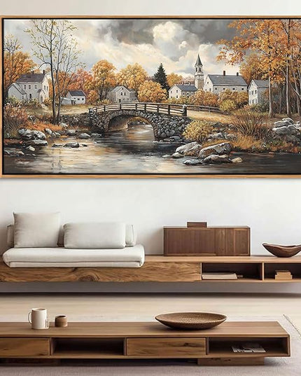 Canvas Wall Art for Living Room - Bridge Paintings Wall Decor Rustic Farmhouse Scenery Wall Pictures for Bedroom French Country Decor Country Style Bedroom Accent Landscape Artwork for Walls 20×40IN
