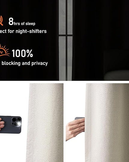 Full Blackout Curtains 120 Inches Long 10 FT for Large Windows, Grommet Curtains Lightweight Noise Reducing Thermal Insulated 100% Blackout Drapes for Living Room, Natural, W52 x L120, 2 Panels
