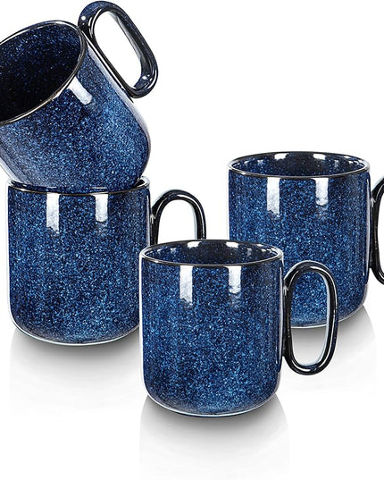 vicrays Ceramic Coffee Mug Set - 18 Ounce Large Stoneware Mug for Men Women - Unique Glazed Porcelain Mugs with Handle for Coffee Latte Tea Milk Cocoa - Set of 4 (Blue)