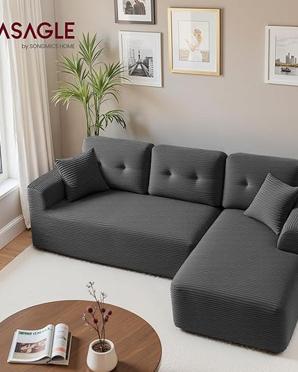 VASAGLE 108.3 Inches Boneless Couch with Chaise, Modular Sectional Sofa, Modern Cloud Couch with Deep Seat, L-Shape Corduroy Sofa for Living Room, Right-Facing Chaise, Bedroom, Slate Gray ULCS182GN01