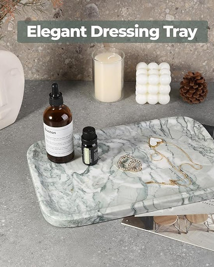 Vanity Tray, Marble Bathroom Tray Countertop, Decorative Dresser Organizer, Green Stone for Perfume Jewelry Holder Storage for Kitchen Sink(Light Green)