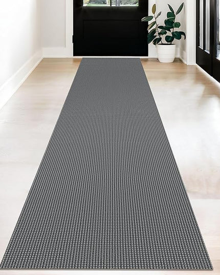KOZYFLY Long Runners for Hallways 2x12 ft Washable Kitchen Runner Non Slip Rubber Backed Hallway Rugs Cotton Entryway Runner Rug Floor Carpet for Indoor Hall, Backdoor, Kitchen, Grey/Dark Grey