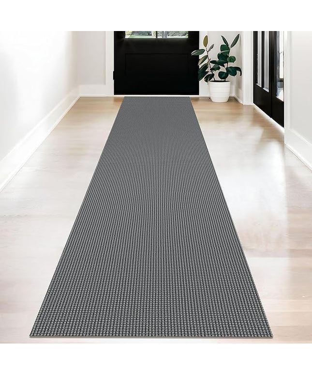 KOZYFLY Long Runners for Hallways 2x12 ft Washable Kitchen Runner Non Slip Rubber Backed Hallway Rugs Cotton Entryway Runner Rug Floor Carpet for Indoor Hall, Backdoor, Kitchen, Grey/Dark Grey