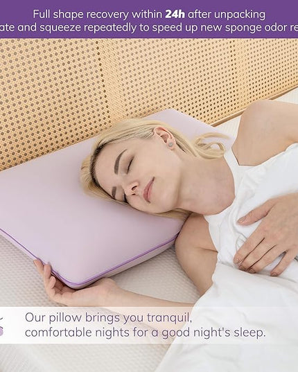 EGOHOME Cooling Gel Memory Foam Pillow - Reversible Cooling Cover, Neck Support for Side, Back and Stomach Sleepers, Removable & Machine Washable, All-Season Comfort, Standard Size, Purple