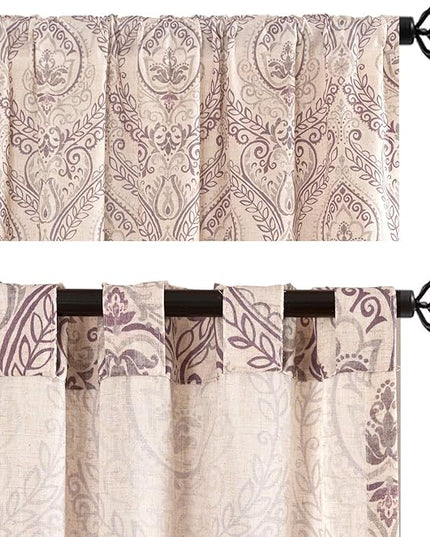 jinchan Linen Blend Curtains for Living Room, Damask Medallion Pattern Curtains 63 Inch Length 2 Panels Set for Bedroom, Light Filtering Drapes, Vintage Print Window Treatments, Back Tab Purple