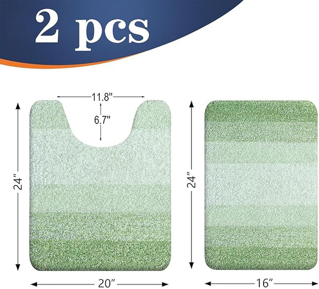 OLANLY Bathroom Rug Set 2 Piece, Soft Absorbent Microfiber Bath Mats and U-Shaped Contour Toilet Rug, Non-Slip, Machine Wash Dry, Plush Shaggy Bath Mats for Bathroom (24"x16"+24"x20", Sage Green)