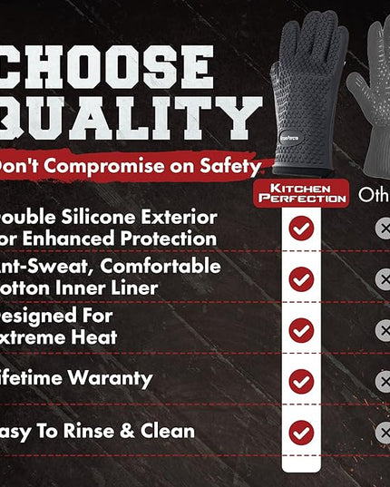 KITCHEN PERFECTION S Silicone Smoker Oven Gloves -Extreme Heat Resistant BBQ Gloves -Handle Hot Food Right on Your Grill Fryer Pit|Waterproof Oven Mitts |Superior Value Set+3 Bonuses