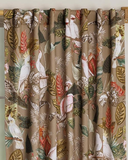 Maison d'Hermine Curtains for Living Room 100% Cotton 124 inch Length One Panel Light Filtering Curtains for Bedroom Windows with Rod and Loop Pockets Drapes (Cacatoes - Silver Sage, 50" W x 124" L)