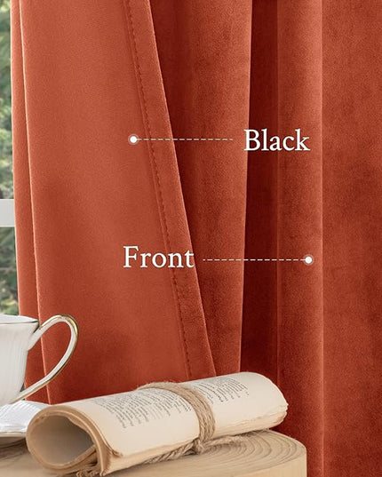 LAMIT Terracotta Velvet Curtains 84 Inch for Living Room, Rust Fall Decor Room Darkening Panels for Farmhouse Thermal Noise Reducing Bedroom Drapes with Back Tab and Rod Pocket, 2 Panels, 52 x 84 Inch