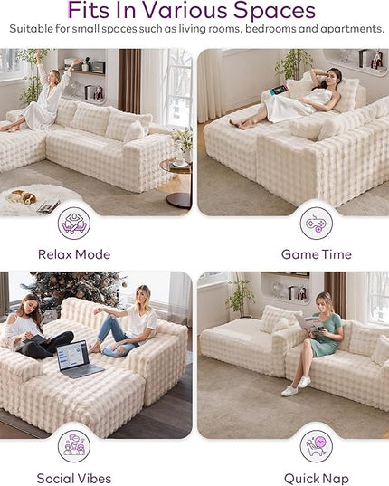 TYBOATLE 107’’ Boneless Slow-Rebound Memory Foam Couch, Cloud Sectional Couches for Living Room w/Upgraded Fabric, Deep Seat Comfy Fluffy L Shaped Modular Sectional Sofa