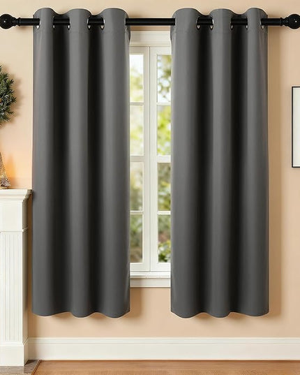Room Darkening Curtains 63 Inch Length for Bedroom Living Room, Insulated Thermal Grommet Curtain Drapes, Blackout(60-90%,Not 100%) Window Treatment Decor, 2 Panels, 35x63, CharcoalGrey