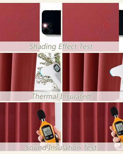 Guken Red Blackout Curtains 102 Inch Length 2 Panels Set for Living Room Bedroom Back Tab Thermal Insulated 100% Black Out Linen Drapes Room Darkening Window Curtains 102 Inches Long
