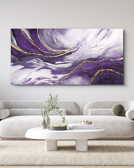 yiijeah Purple Wall Art - Large Artwork for Living Room - Purple and Gold Abstract Canvas Wall Decor - Modern Wall Decor for Bedroom Office Picture Home Decor