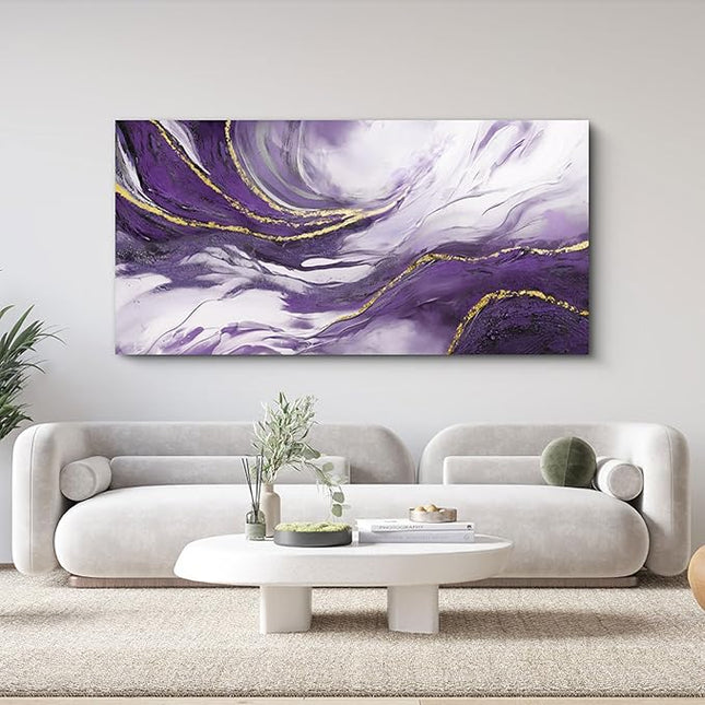 yiijeah Purple Wall Art - Large Artwork for Living Room - Purple and Gold Abstract Canvas Wall Decor - Modern Wall Decor for Bedroom Office Picture Home Decor