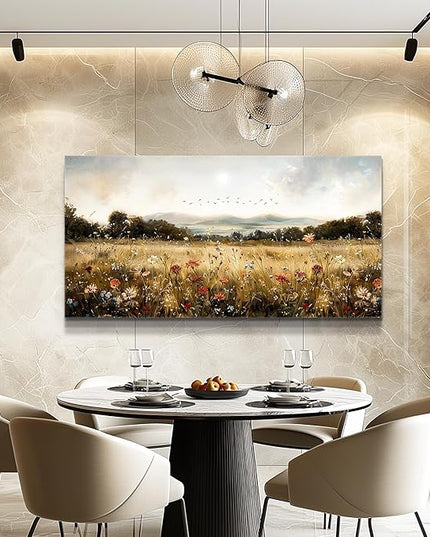 KELIYUAN Modern Canvas Print Wall Art Vintage Home Decorlawn Painting With Floral Wall Art Printsclassic Landscape Office Living Room Bedroom Wall Decor Home Decorcan Be Hung Directly 24x48 Inches